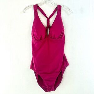 Tommy Bahama Magenta One-Piece Plunging Neckline Racer Back Swimsuit NWOT